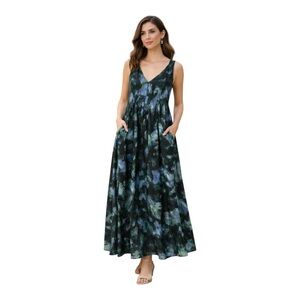 Chelsea28 - Pleated Maxi Blue/Green 'Aura Dye' Flowy Sundress